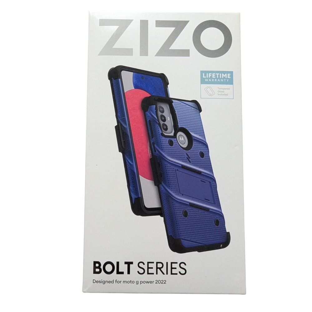 Y9. ZIZO BOLT Bundle Case with Temp Glass For Motorola Moto G Power 2022 Blue